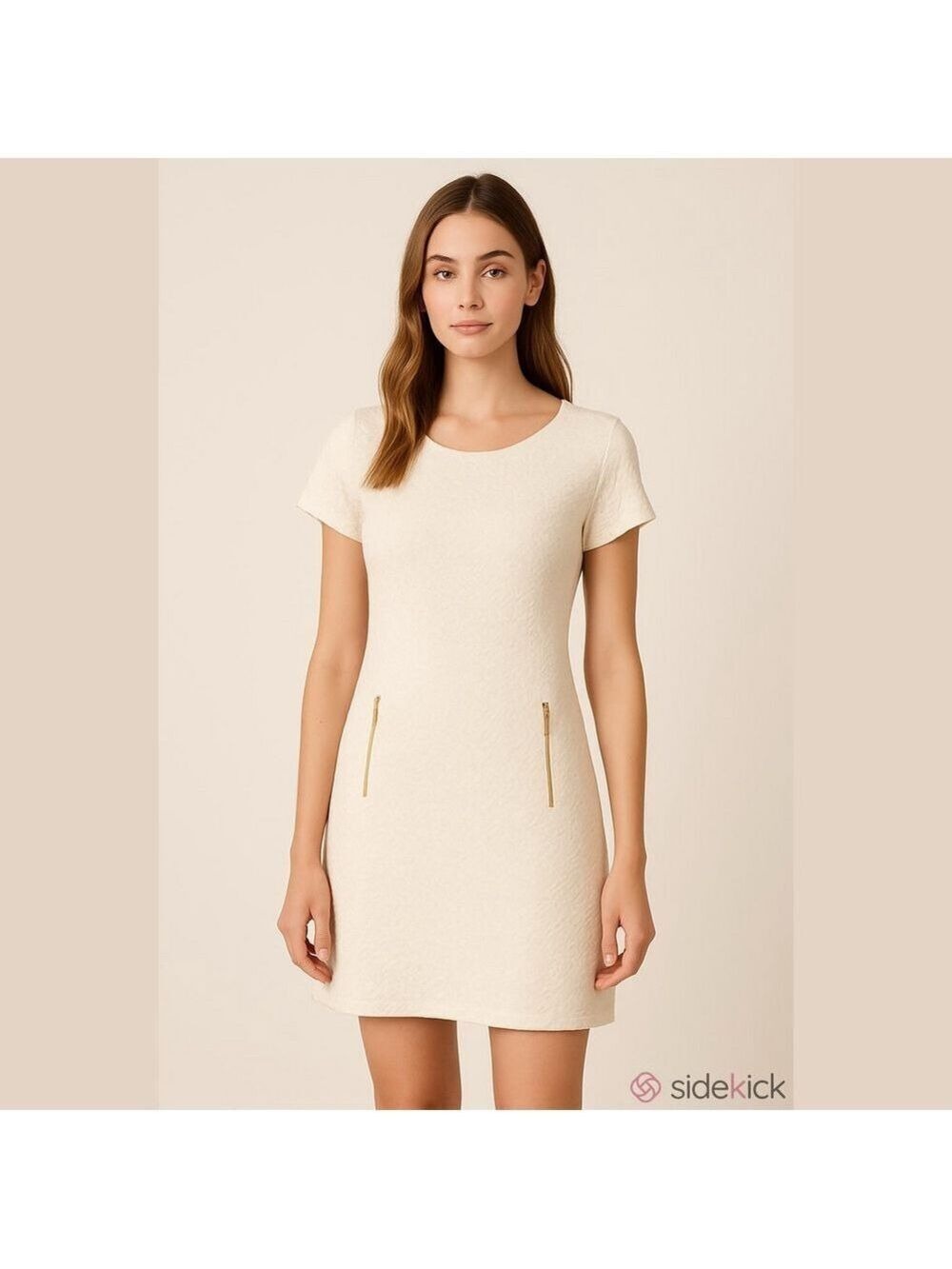 Sharagano White Quilted A-line Round-Neck Short Sleeve Dress -Size 12